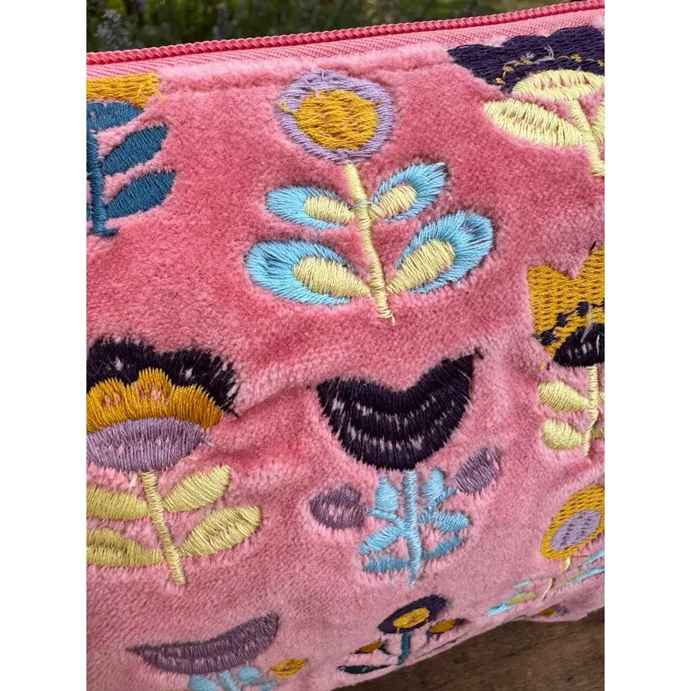 Pink Velvet Tulip Flower Bag 10 x 7 Pouch Pink Makeup Travel Bag